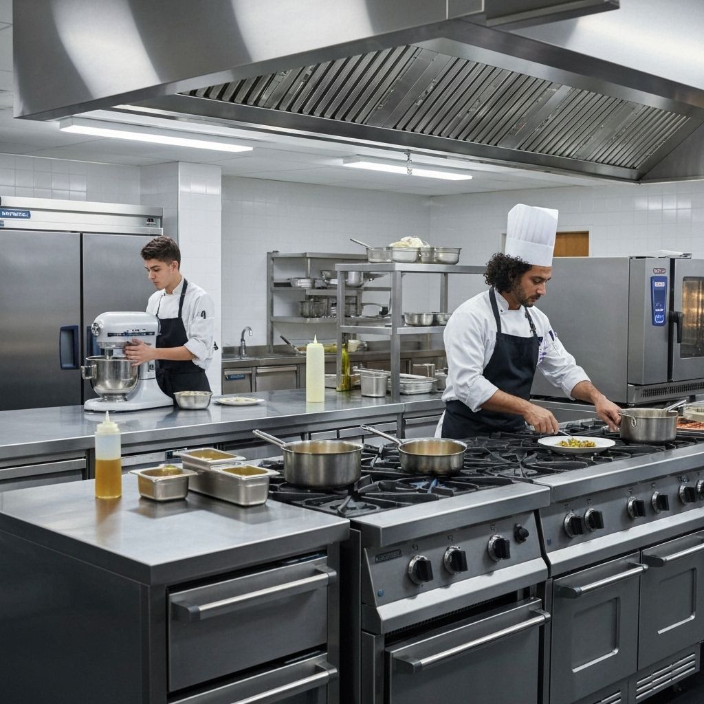 Professional commercial kitchen with modern equipment
